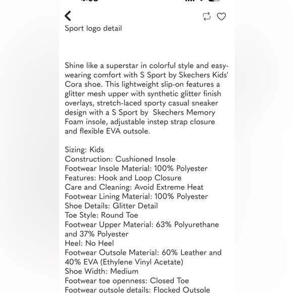 NWT S Sport by Skechers Kids' Cora Glitter Sneakers Black Size 1 - Picture 6 of 9